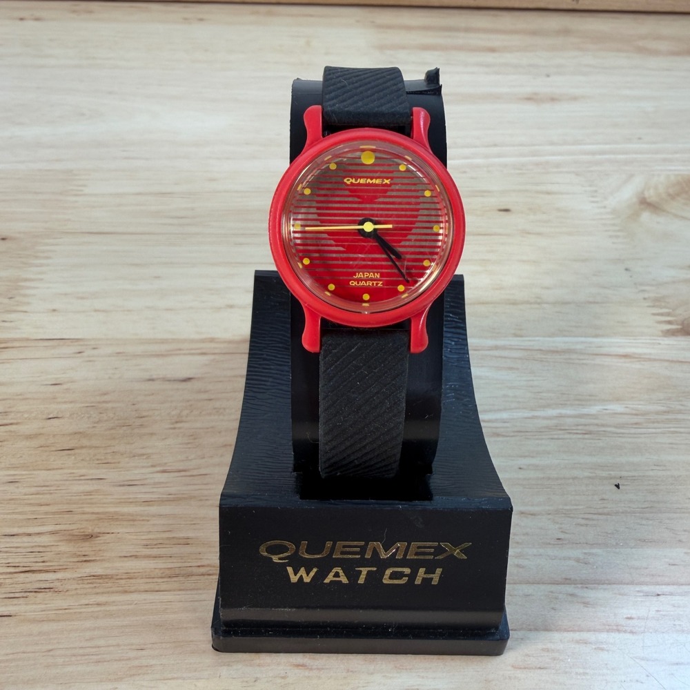 Vintage Quemex Japan Quartz Watch Red Resin Black Strap New Old Stock 80s 90s